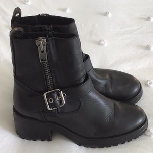 Black Steve Madden Combat Boot with Silver Hardware
